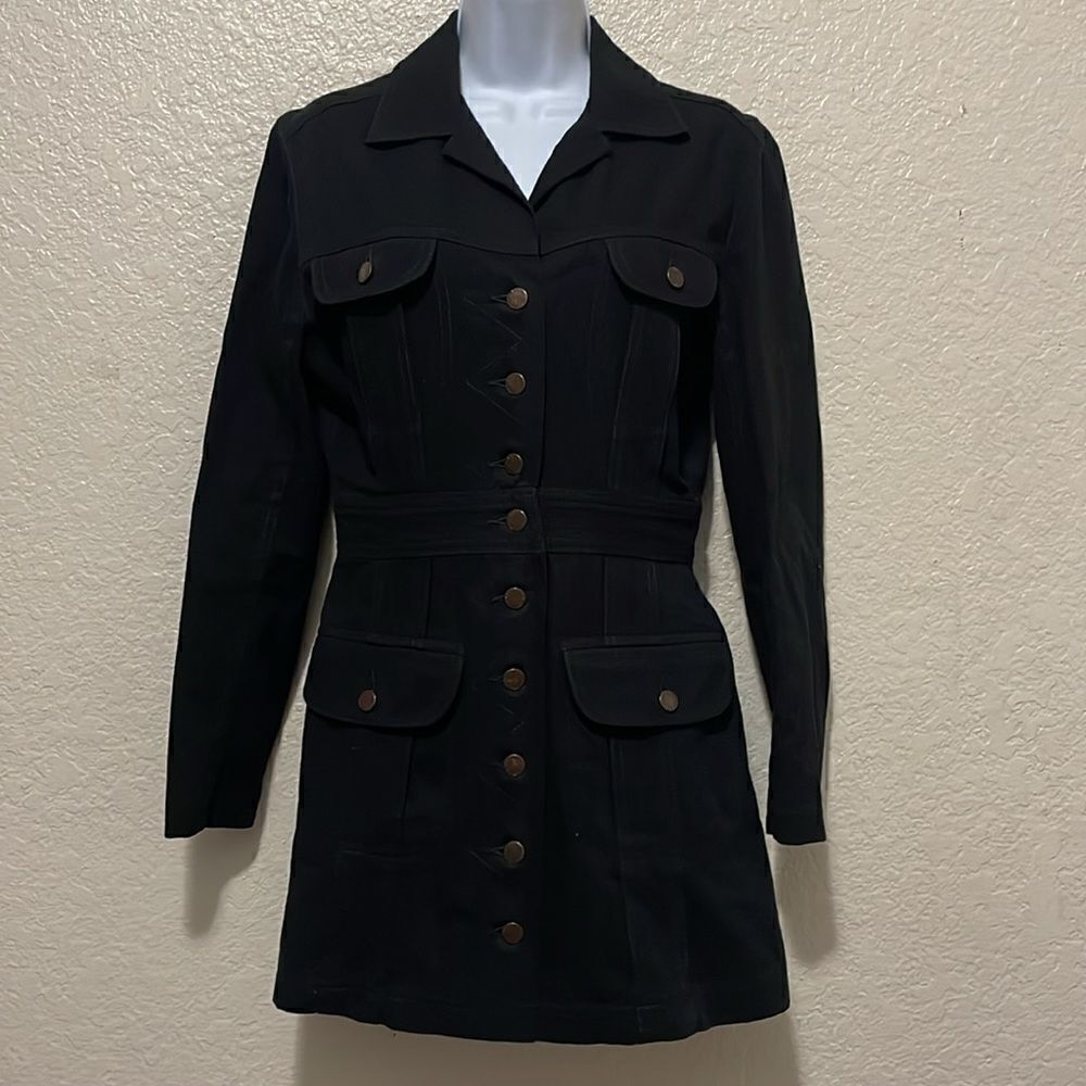 Norma Kamali OMO Vintage Denim Dress Black Denim Button Front Size 2